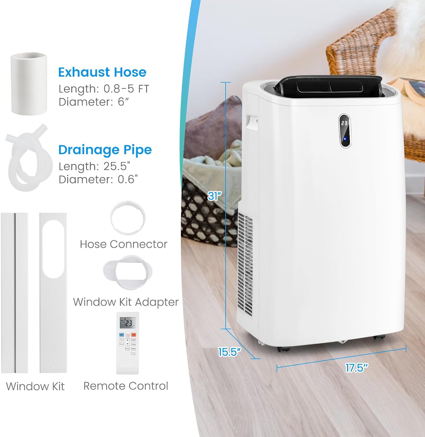 DORTALA 12000 BTU Portable Air Conditioner and Heater, 4-in-1 AC Unit with Dehumidifier, Heat, Cool, Fan, Standing AC with WiFi Smart App Control, 24H Timer, Remote Control, Cools up to 450 Sq. Ft