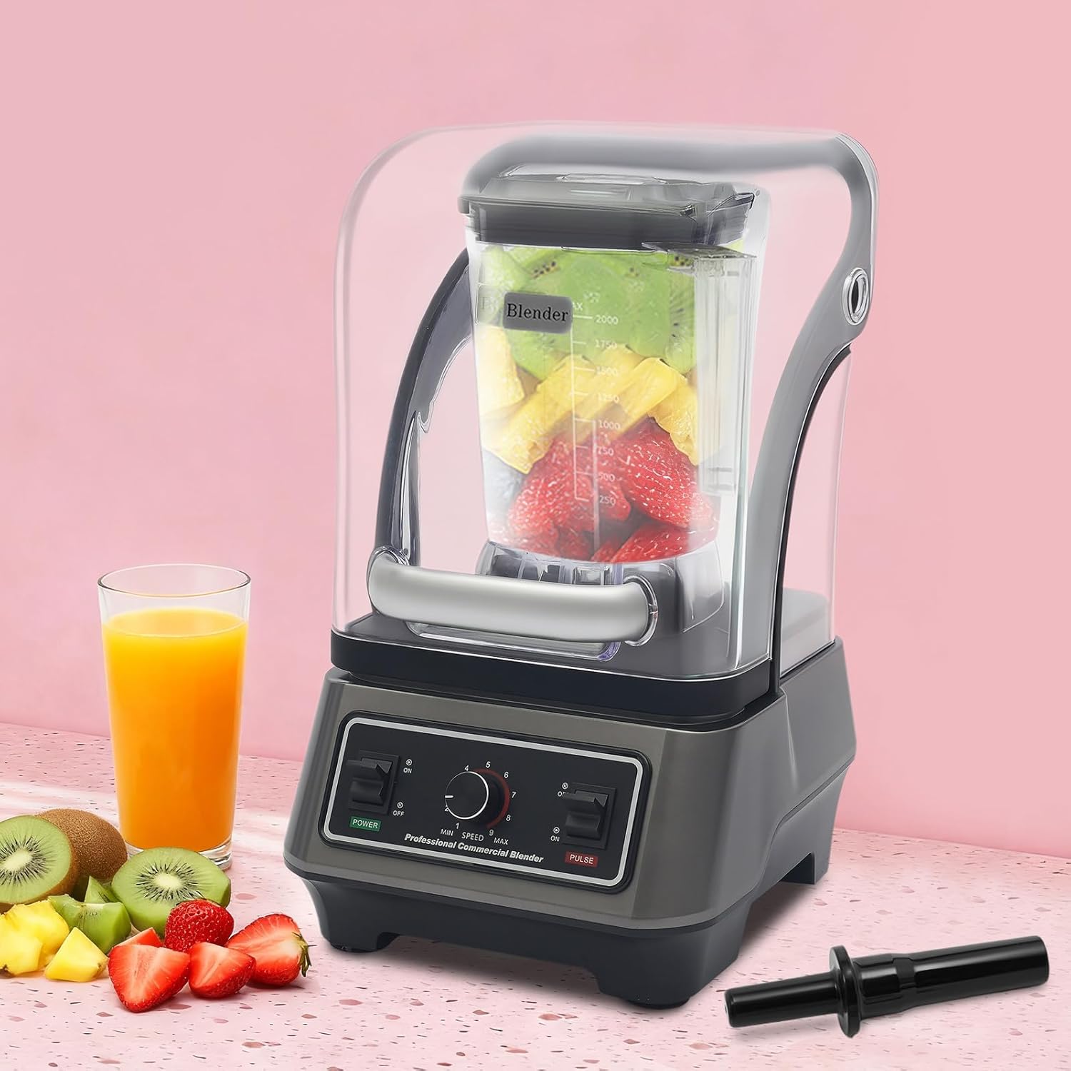 2L/67.63oz Commercial Blender With 9 Speed Control,1600W Blender For Smoothies, Large Capacity Multifunctional Blending Machine for Milk Tea Shops, Cafes,Low Noise