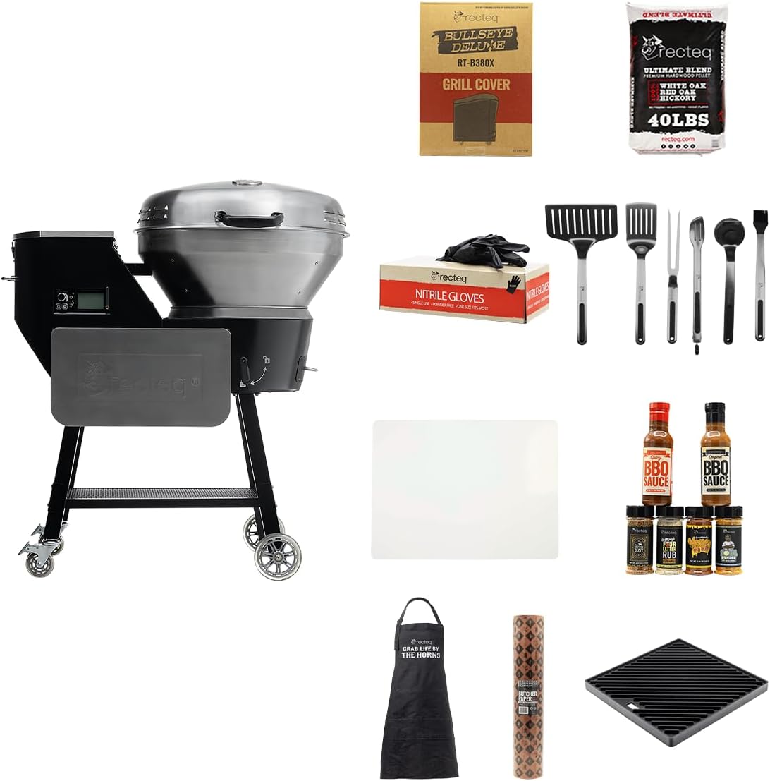 recteq Pellet Grill RT-B380X Bullseye Deluxe + BBQ Masters Bundle, WiFi Enabled Electric Pellet Smoker Grill, Wood Pellets, BBQ Outdoor, Smoke, Sear, and More