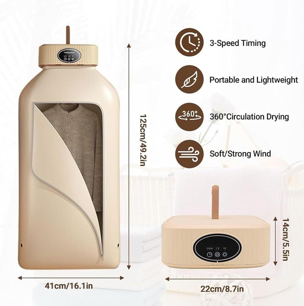 Hanging Dryer With Timer, Foldable Clothes Dryer, Household Small Dryer, Dormitory Travel Portable Air Dryer, Multi-functional Compact Dryer(Sakurapowder)