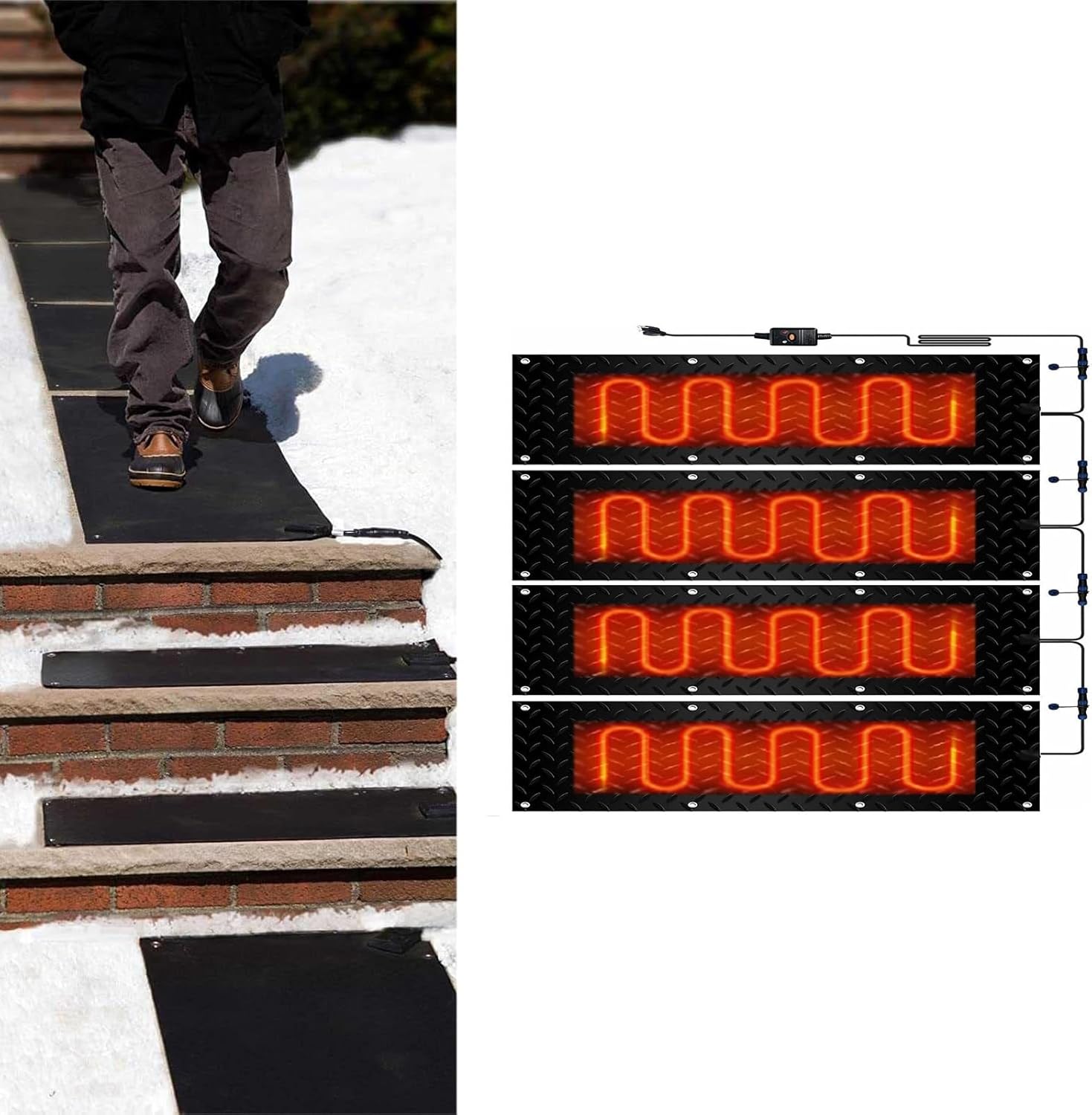 Heated Snow Melting Mats，1/2/3/4/5 pcs Outdoor Stairs- Non-Slip Winter Removal and Ice Melt Products -Heating Entrance,Snow Melting Walkway Mat for Winter Snow(5 Pcs,25.4x120cm/10x48in)