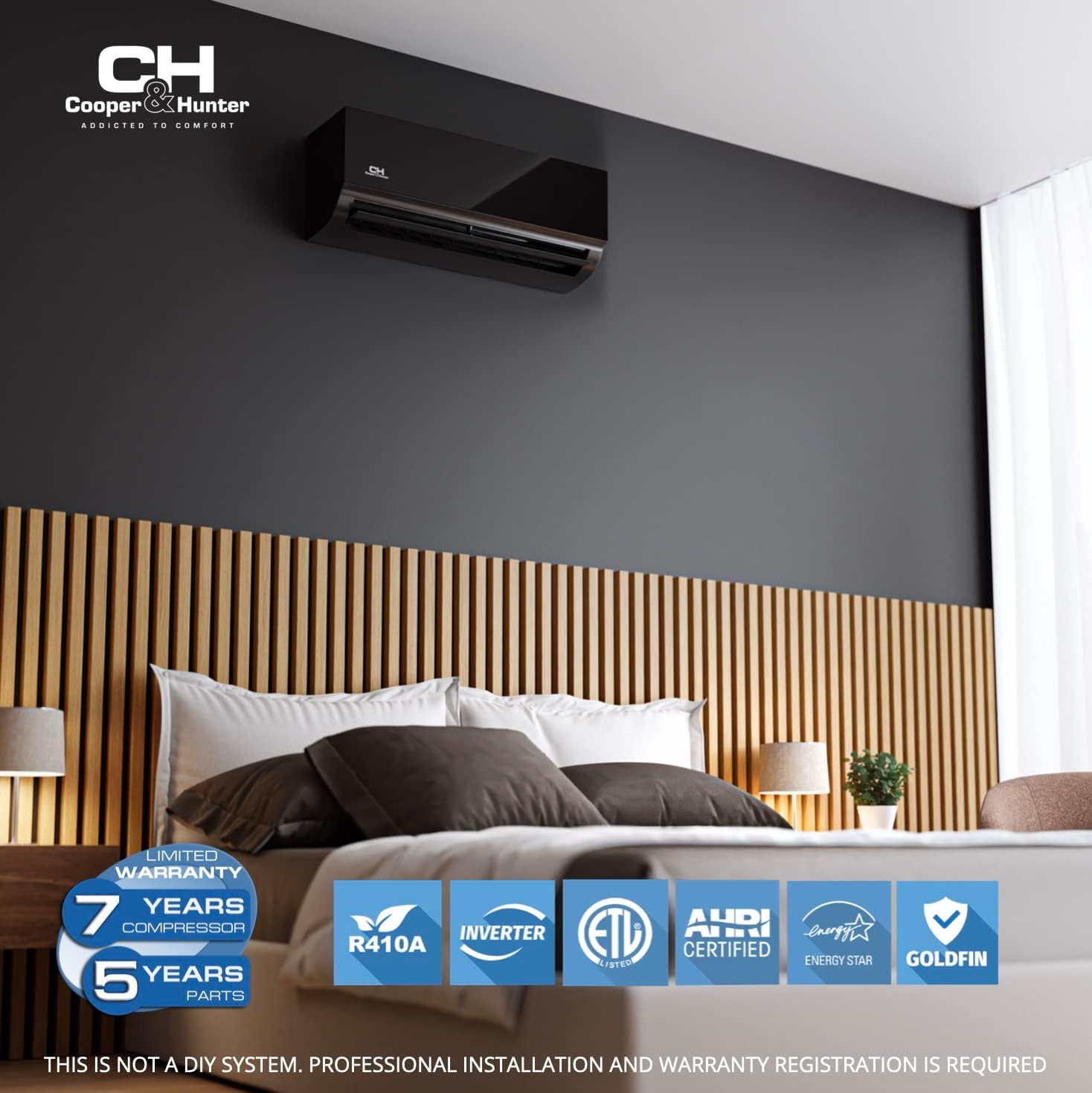 Cooper&Hunter 28,000 BTU Olivia Series, Midnight Edition, Tri Zone 6000 + 6000 + 6000 BTU Wall Mount Air Handlers Ductless Mini Split A/C and Heater Including Installation Kits