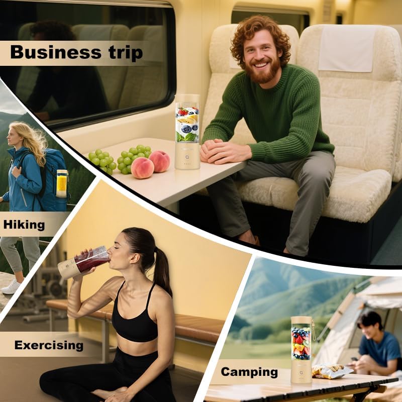 Portable Blender 500ml Personal with 6 Sharp Blades Rechargeable 5000mAh 18000-22000rpm Power for Shakes & Smoothies, BPA Free, for Kitchen, Office, Gym, Hiking (yellow)