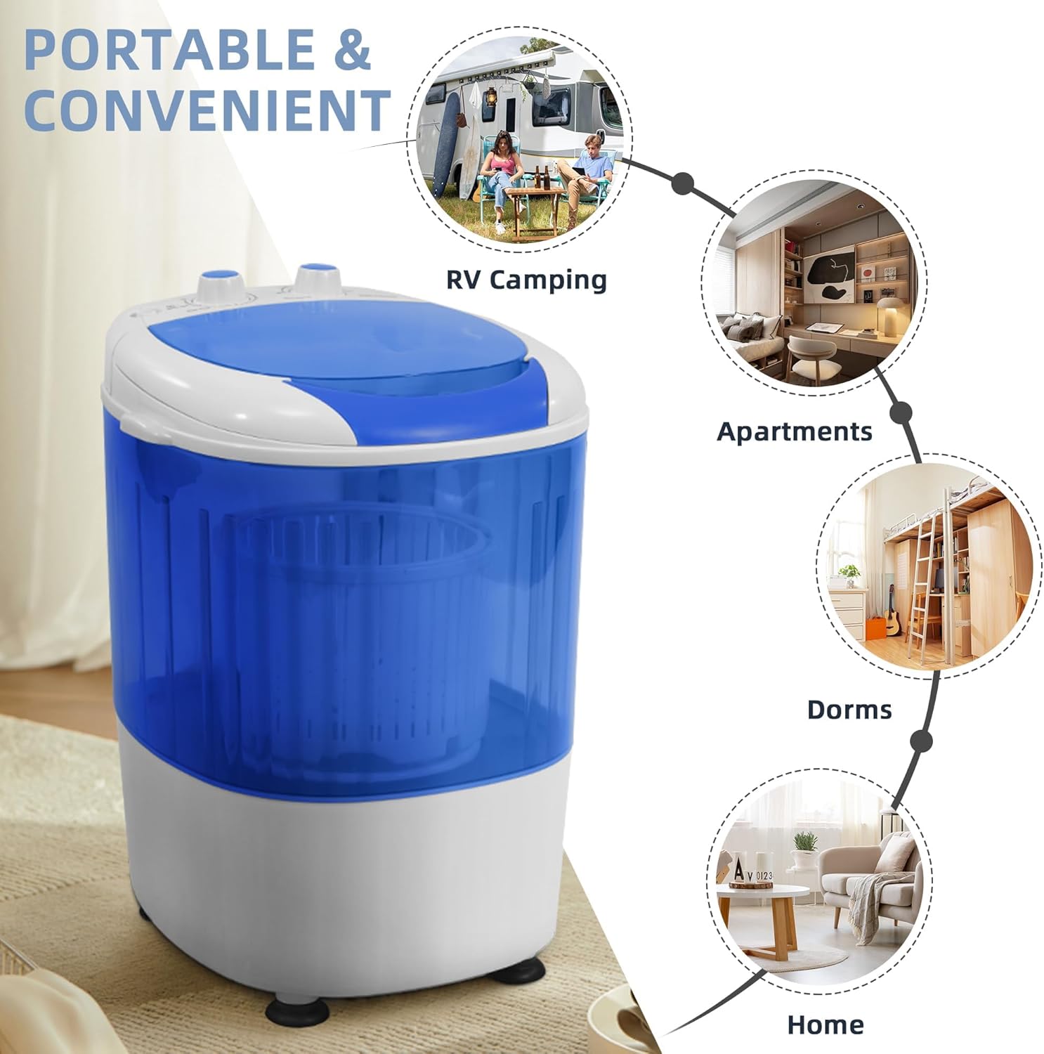 Elevon Mini Spin Dryer Portable Washing Machine, Compact Laundry for Home, Apartment, RV