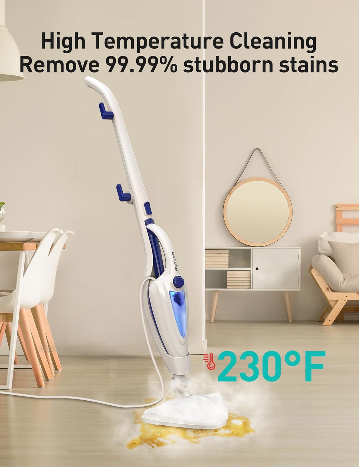 12-in-1 Steam Mop, Fast 15-Sec Heat-Up, 1500W Detachable Handheld Steam Cleaner with 2 Dirt Grip Pads, Removes 99.99% Stubborn Stains for Hardwood Floors, Clothes, Windows, Tiles, Furniture, Black