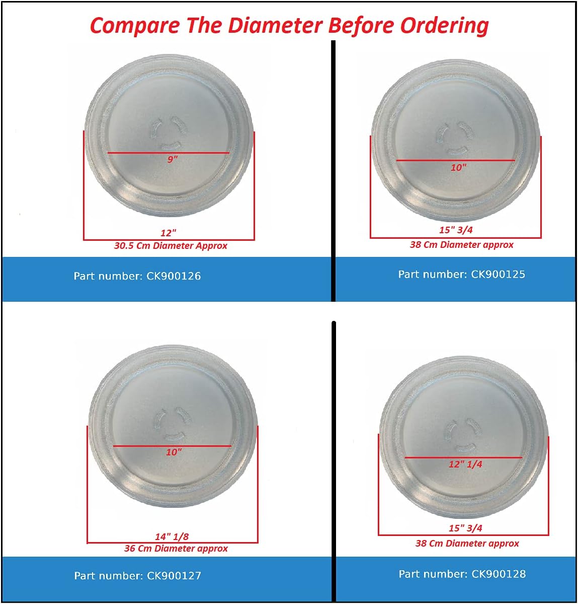 GLOB PRO SOLUTIONS W10818723 WPW10776938 WP8183788 Compatible KIT Microwave Glass Plate + Base Support + Ring Turn Replacement for and Compatible with KitchenAid Jenn-Air Whirlpool Maytag Heavy Duty