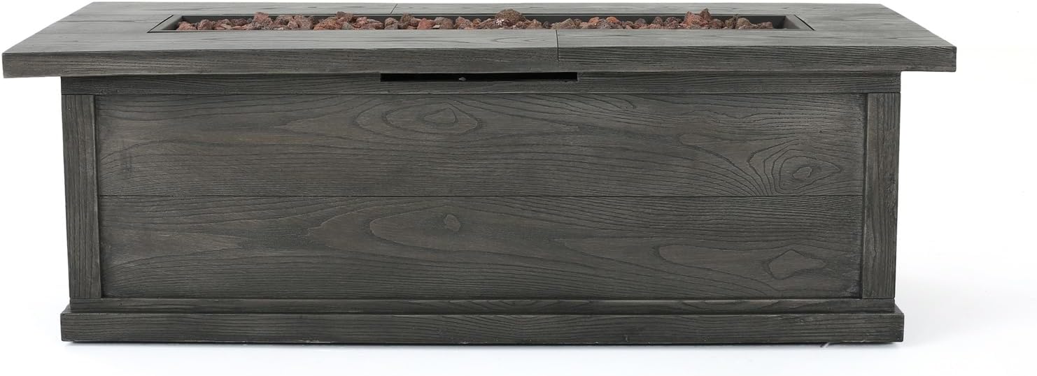 Penau 56 Inch Outdoor 50,000 BTU Rectangular MgO Concrete Propane Fire Pit Grey Wood Pattern Simplified Setup Cozy Warmth