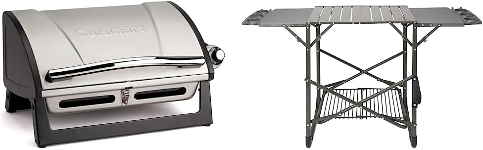 Cuisinart CGG-059A Grillster 8,000 BTU Portable Propane Tabletop Gas Grill and Cuisinart CFGS-222 Take Along Portable Grill Stand Bundle