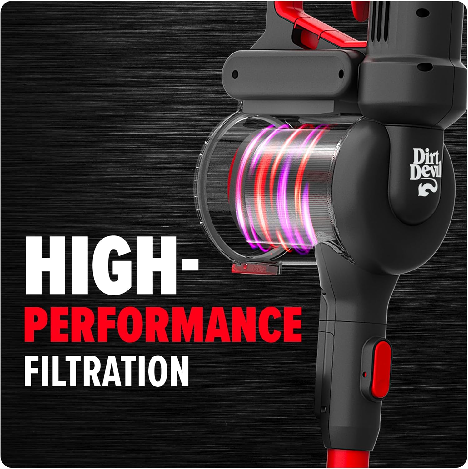 Dirt Devil Self-Standing Cordless Stick Vacuum Cleaner with Included Tools, for Carpet and Hard Floors, Lightweight Design, Powerful Suction, LED Headlights, BD57000V, Black