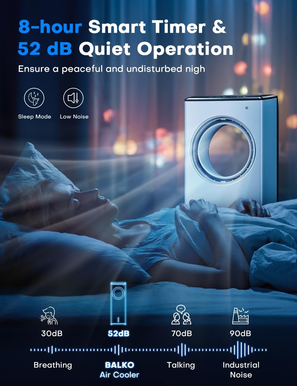 BALKO 3 IN 1 Portable Air Conditioners, 32 INCH Evaporative Air Cooler for Room w/Sleep/Natural/Normal Mode, 3 Speeds, Remote & 1-8H Timer for Auto-Off, 1 Gal Water Tank, Swamp Cooler Bedroom Indoor