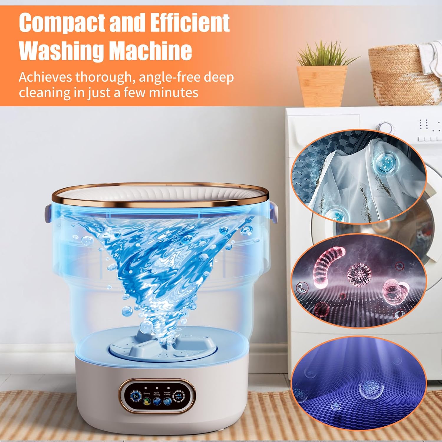 Portable Washing Machine Mini Foldable 16L Washer Laundry with Spin Basket Portable Washer Machine for Apartment RV Travel Camping 3 Cleaning Modes Suitable for Small Clothes and Underwear (WHITE)