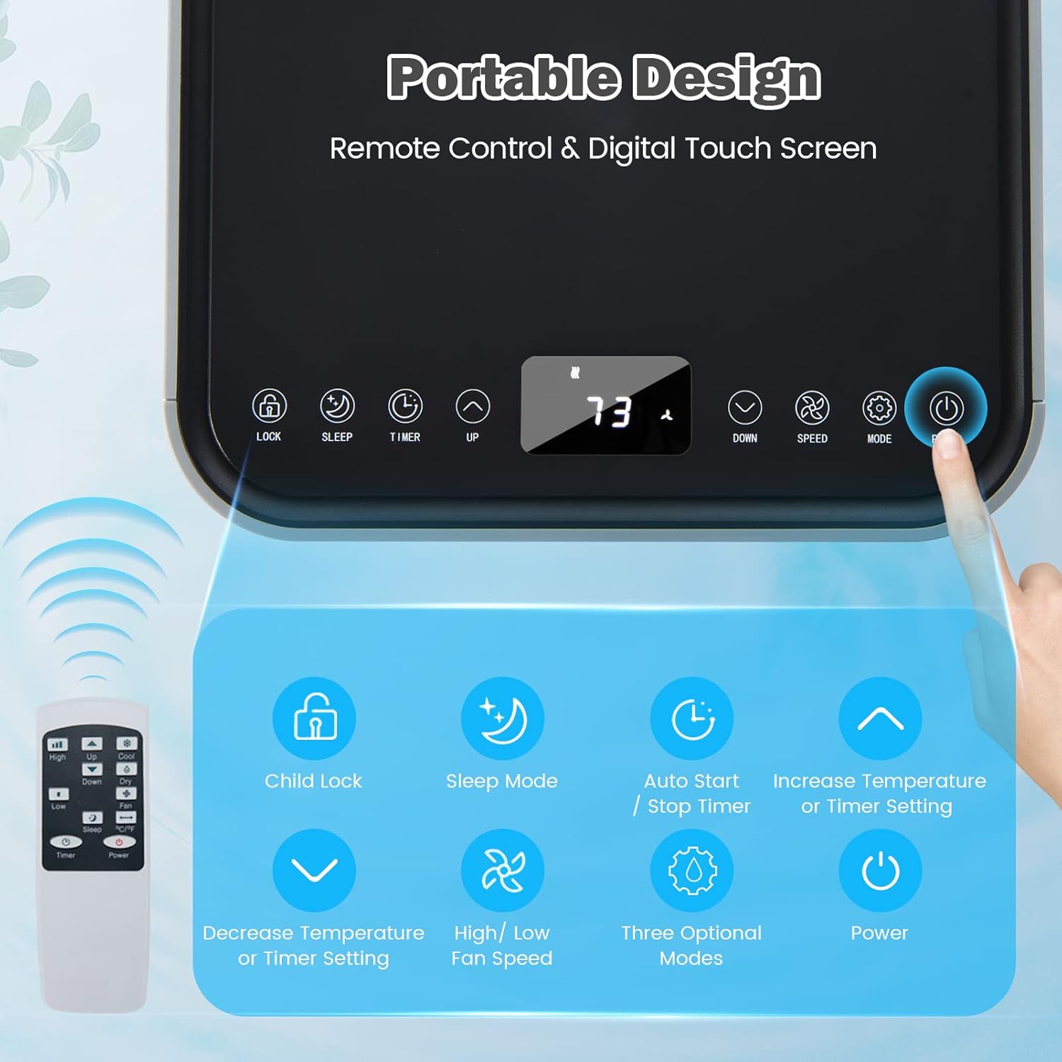 GOFLAME Portable Air Conditioner, 8000 BTU Powerful AC Unit with Remote Control and 4 Universal Casters, 3-IN-1 Air Cooler & Dehumidifier & Fan with 24H Timer for Living Room, Bedroom, Office, Grey