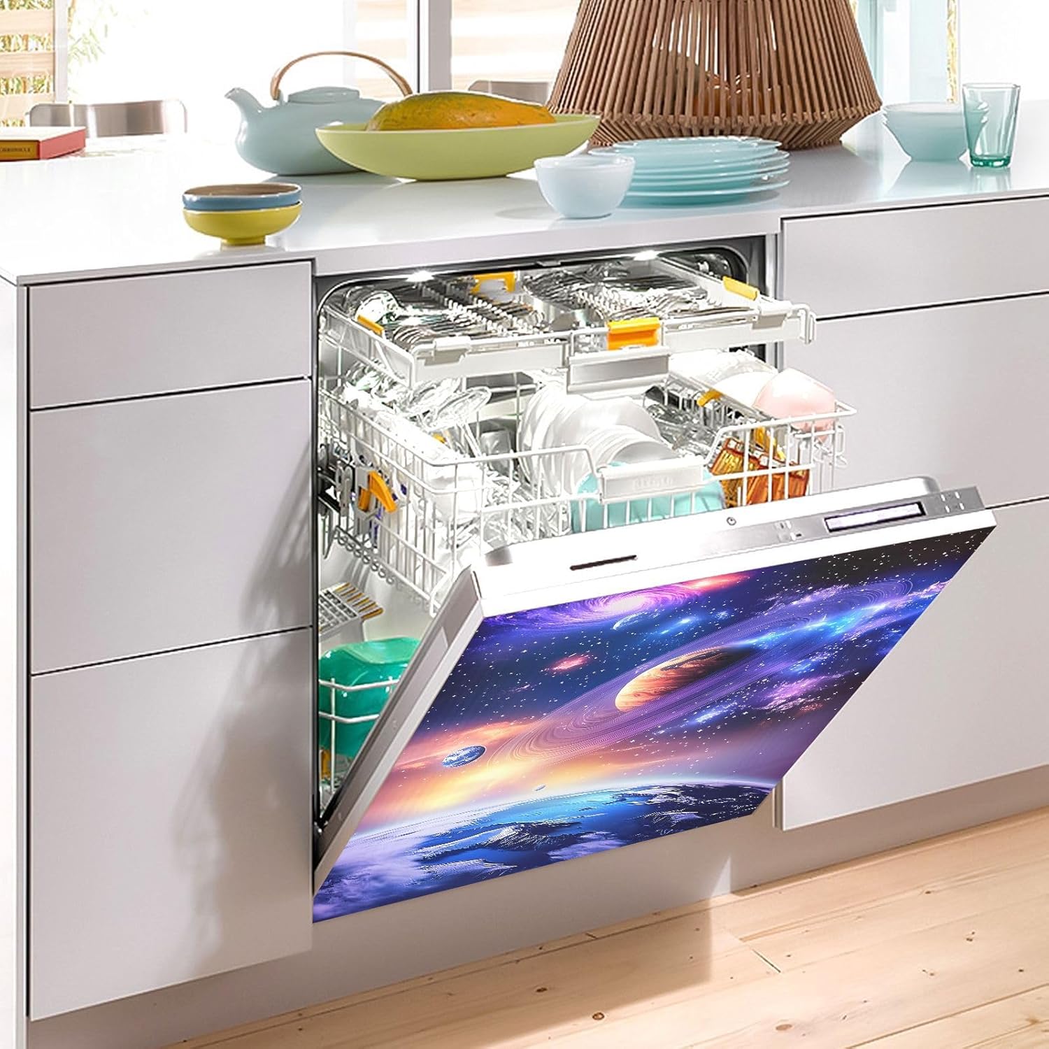 Dishwasher Magnet Cover Large Magnetic Stickers Starry Sky Earth Planet Front Dishwasher Cover Reusable Decal for Home Kitchen Anti-Scratch Refrigerator Decorative Lid Washing Machine Laundry 23
