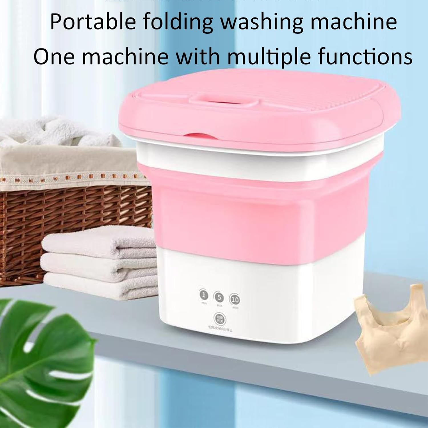 Portable Washing Machine, Mini Washing Machine Foldable, 4.5l with Drain Basket, for Baby Washing Machine Apartment, Laundry, Camping, Rv, Travel (Color : Pink)