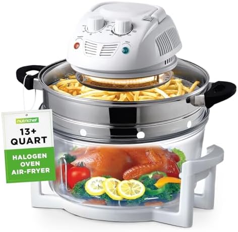 NutriChef Halogen Oven Countertop Air Fryer - 1200W 13QT Infrared Convection Cooker w/ Stainless Steel Cooking Bowl For Healthy Meals, Great for Chicken, Steak, Fish, Ribs, Shrimp, More -AZPKAIRFR48
