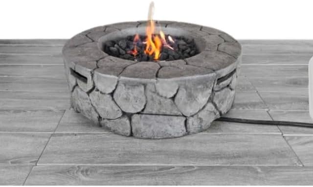 28'' Modern Outdoor Fire Pit: Fiber Reinforced Concrete & Stainless Steel - 40,000 BTU Propane/Natural Gas Heater for Patio & Backyard - Includes Storage Cover & Stone Filler