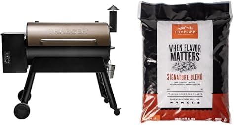 Pro 34 Wood Pellet Grill and Smoker, Bronze with Signature Blend Pellets 18 lb Bag