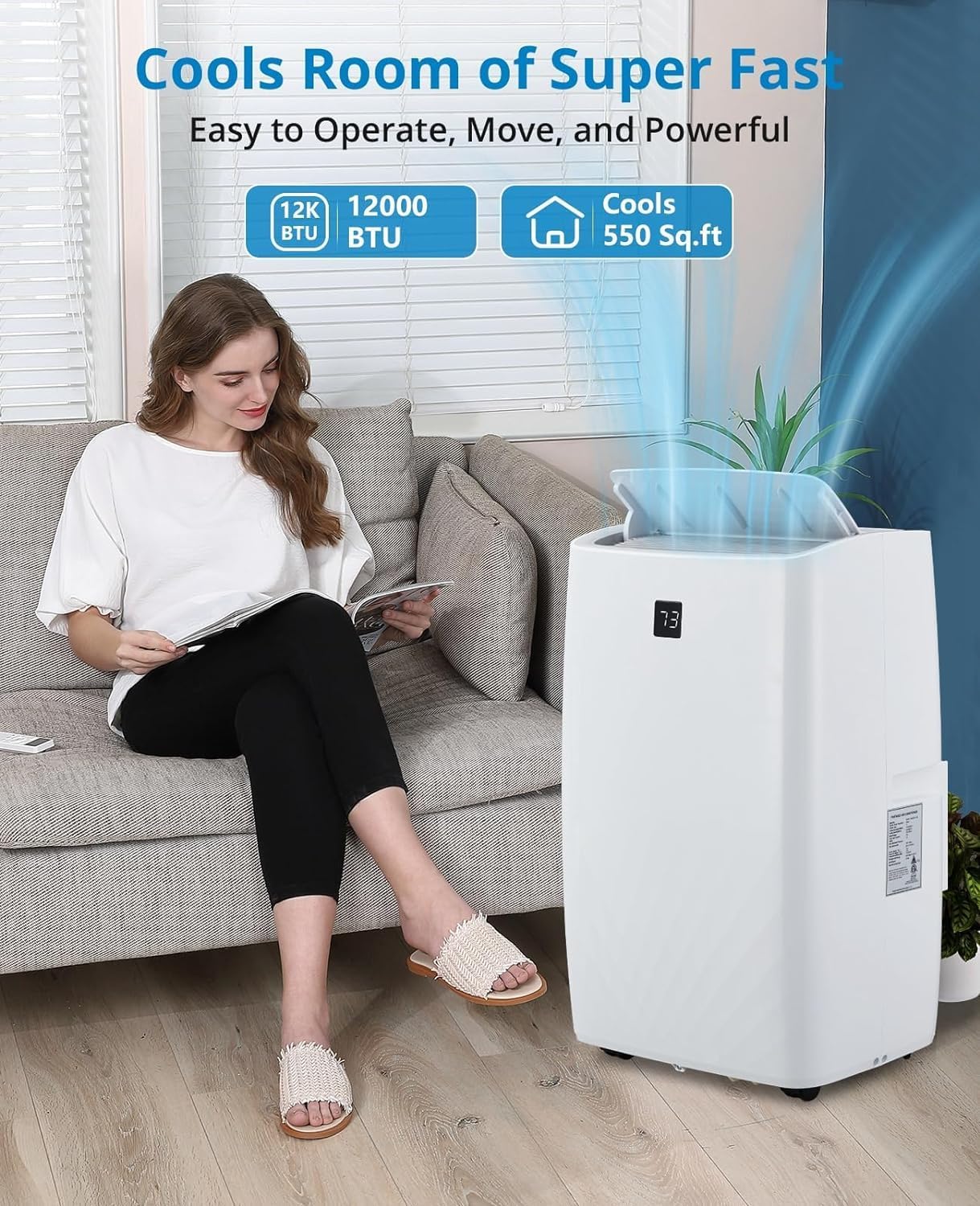 Acekool 12000 BTUs Portable Air Conditioners with Remote Control, 3-in-1 Portable AC Unit with Dehumidifier & Fan, Cools Room up to 550 sq.ft., Smart/Sleep Mode, 24H Timer, Installation Kit