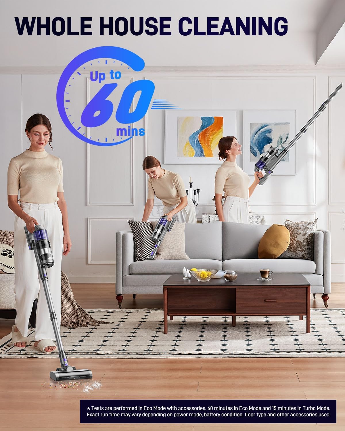 Cordless Vacuum Cleaner, Vacuum Cleaners for Home, 45KPA 550W Stick Handheld Portable 60 Mins Runtime Rechargeable Battery Pet Hair Hardwood Floor Vac, Household Lightweight Hand Vac, V10 Purple