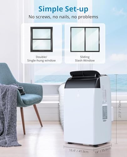 12000 Btu Portable Air Conditioner, Indoors ac unit Fast Cooling 550 Sq. Ft, 3-in-1 Portable Air Conditioner With Fan, Cooling, Dehumidification, Touch Screen Controls, Remote Controller