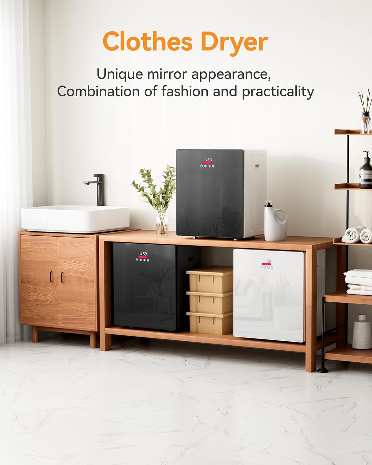 8.8 LBS Portable Dryer, 850W Clothes Dryer with 4 Modes, LCD Panel Control, 1.5 Cu.Ft Drying Machine for Apartment, Dorm, RV, Mirror Appearance, Black&White