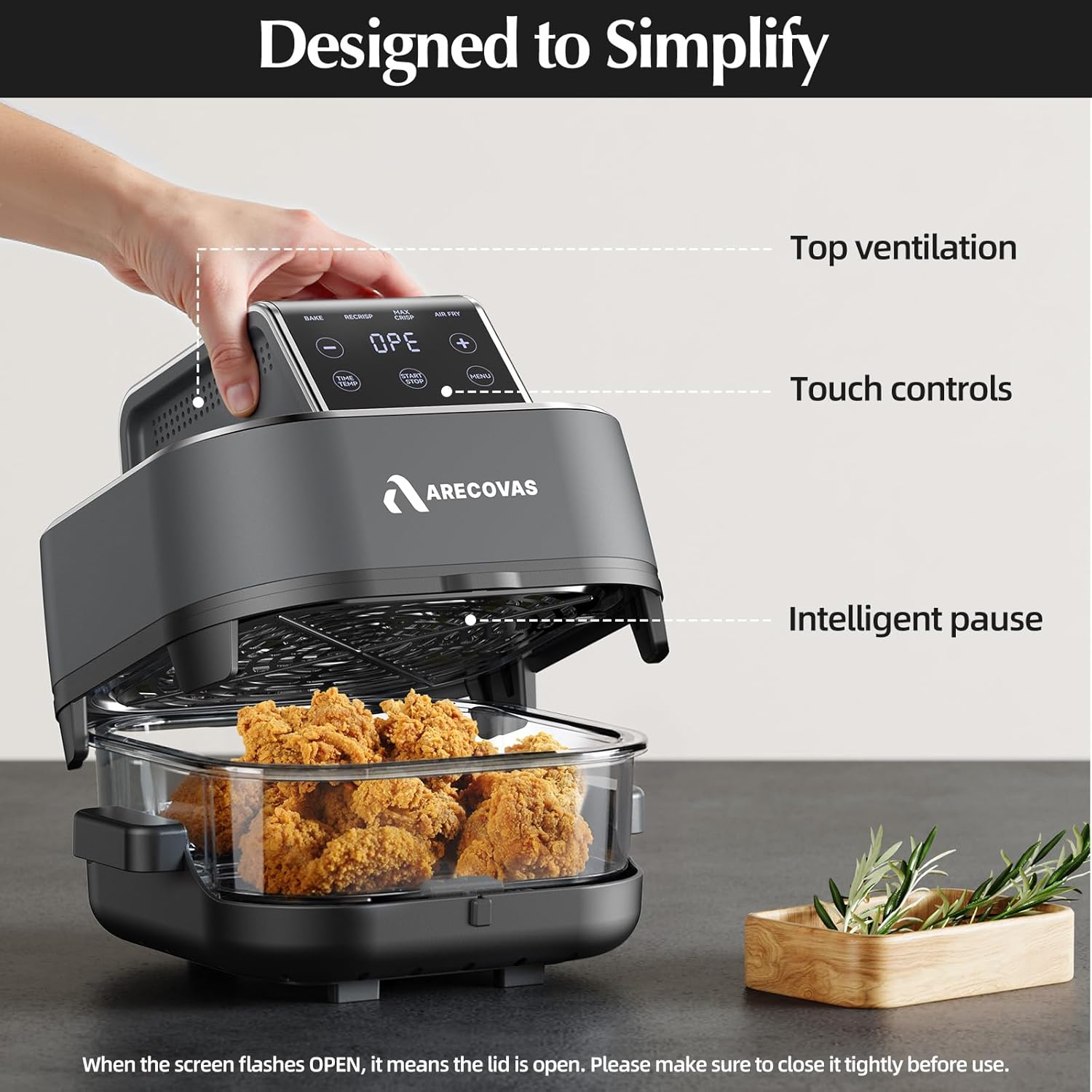 4-in-1 Portable Glass Air Fryer, 140–400°F Precise Heat, Max Crisp Technology, 4.2QT & 1.6QT Dual Containers with Lids, Freezer & Dishwasher Safe, Bake, Recrisp, Air Fry