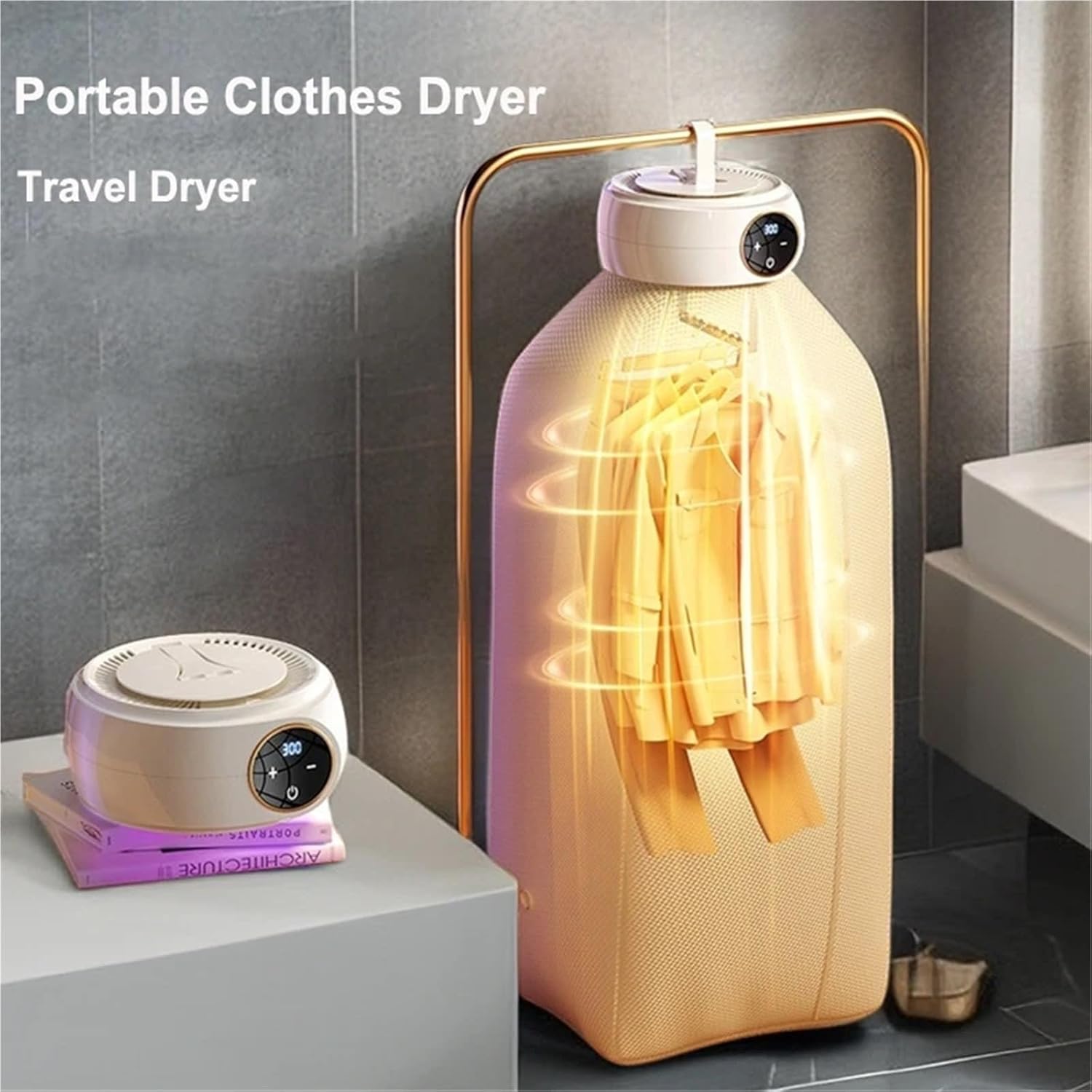 Portable Clothes Dryer, LED Digital Display Temperature Control Clothes Dryer,for Travel,Apartment(Gray)