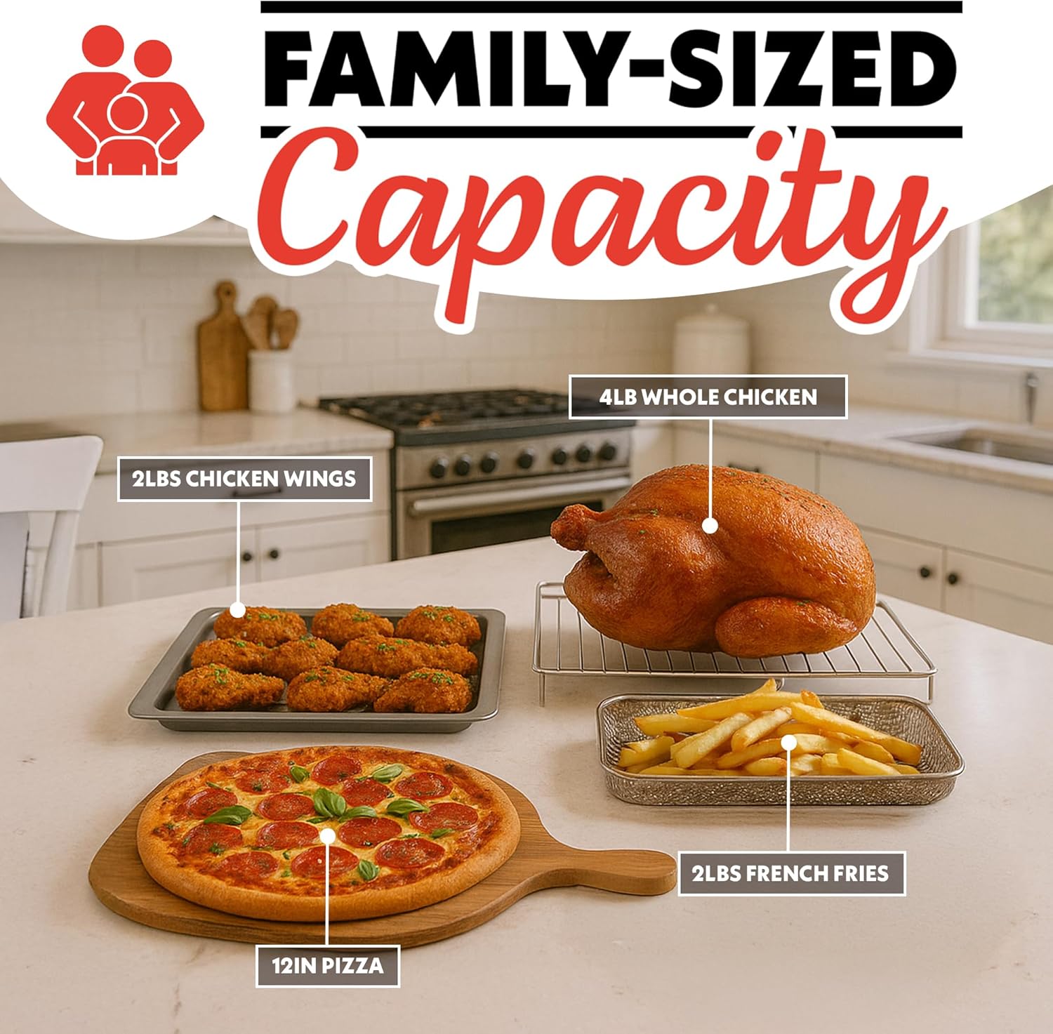 Gourmia French Door Air Fryer – 25 Qt Large Capacity Convection Oven, Fryfroce 360°, Digital Display with 17 Cooking Presets, Bake, Toast, Roast, Dehydrate, Fits 12” Pizza