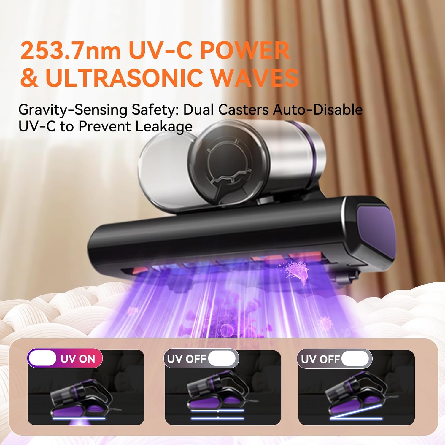 Mattress Vacuum Cleaner, 16KPa Suction Bed/Couch Vacuum, 253.7nm UV-C+140°F Heating+HEPA Filter, 600W Pet Hair Remover for Mattress/Sofa/Crib, Lightweight Corded Deep Cleaner