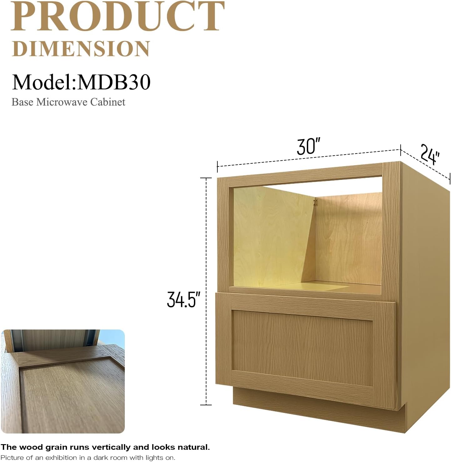 Base Microwave Cabinets, Microwave Oven Cabinet with 1 Soft Close Full Extension Drawer, Open Shelves Cabinet, White Oak and MDF, Unassembled for Kitchen, Kitchen Island, 30