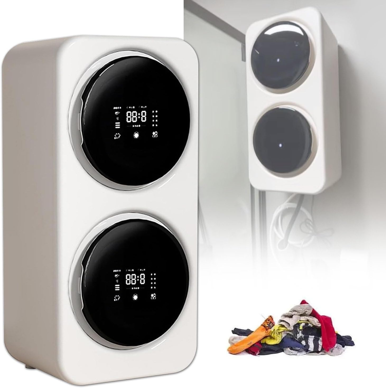 2×3.5L Portable Washing Dryer with Control Panel, Clothes Washing Machine with Stainless Steel Tub, 4 Modes, Electric Dryer for Apartment RV Hotel