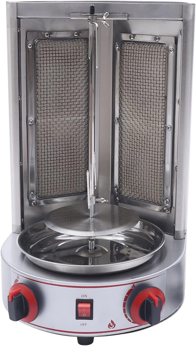 Commercial Shawarma Machine Doner Kebab Grill Stainless Steel Roasters Barbecue Machine with 2 Burner Propane Vertical Broiler for Restaurant Dinner Home Kitchen