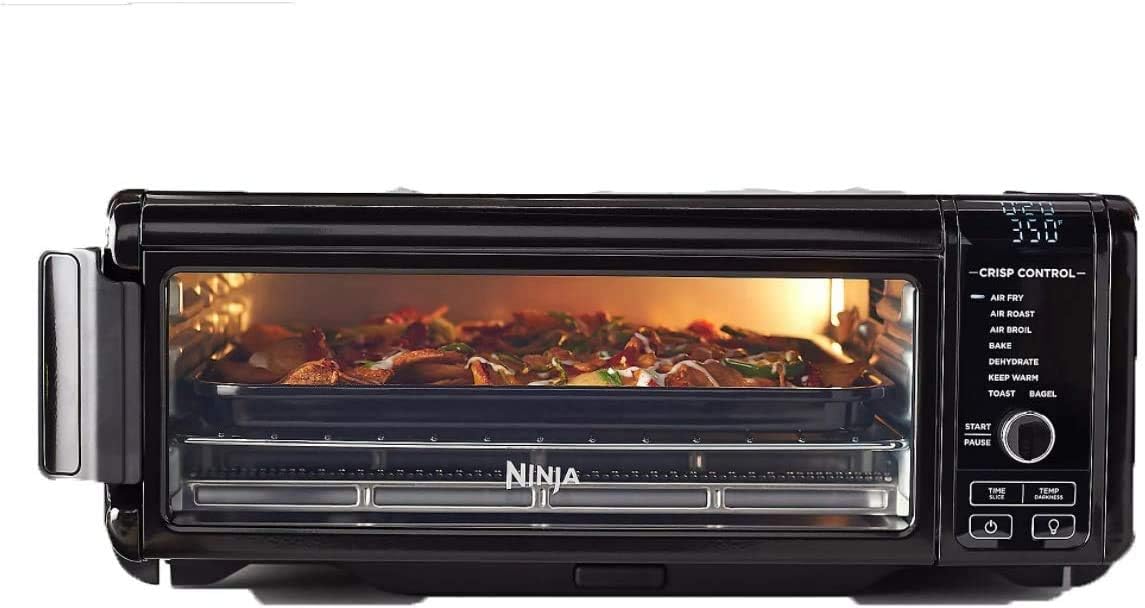 Ninja SP101 Foodi 8-in-1 Air Fry Large Toaster Oven Flip-Away for Storage Dehydrate Keep Warm 1800w XL Capacity Piano shiny BLACK (Renewed)