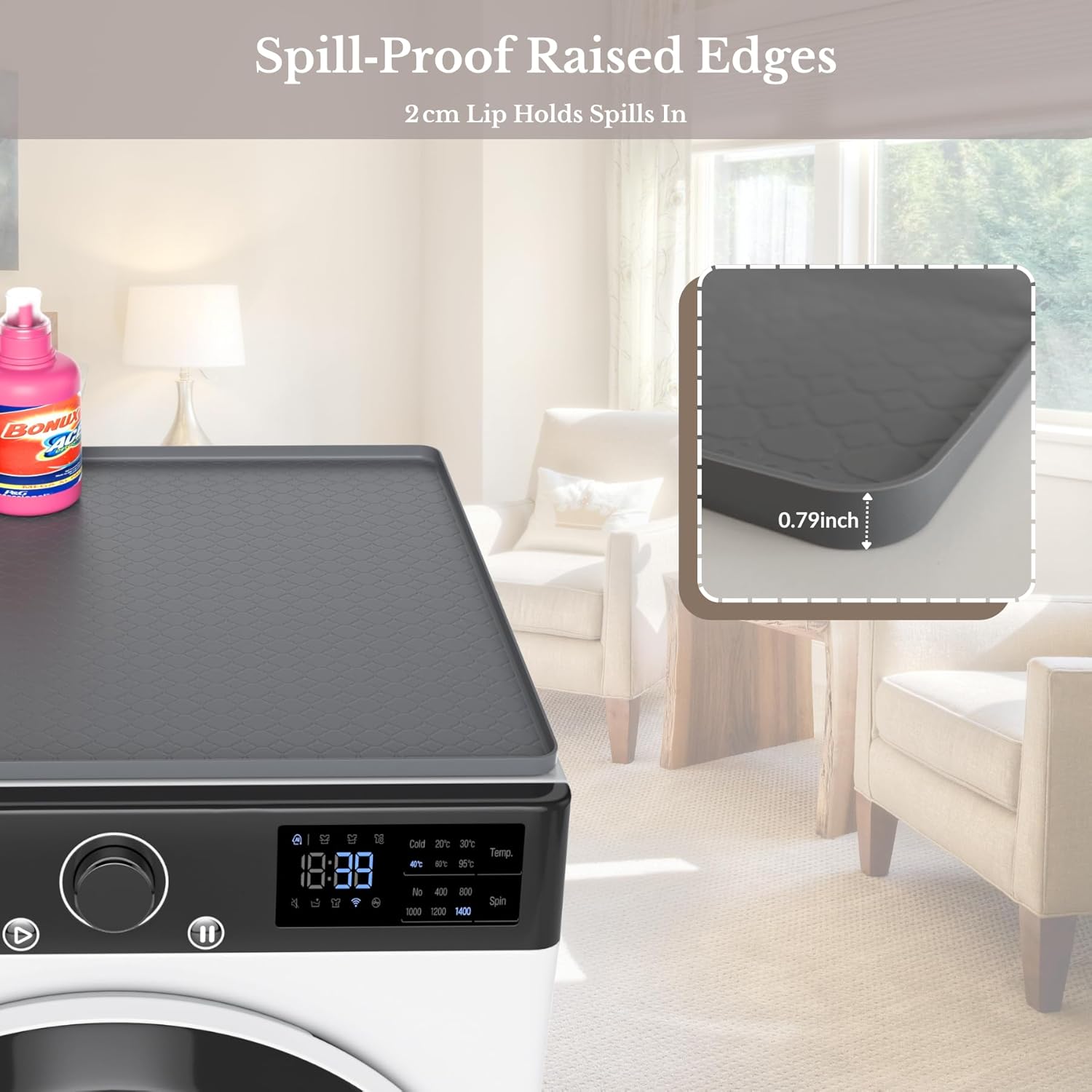 Washer and Dryer Covers for the Top - 27''x 27'' Silicone Protector Mat for Washing Machine Countertop - Non-slip Rubber Waterproof Dustproof Ideal for Laundry Kitchen - Gray 2 Pack