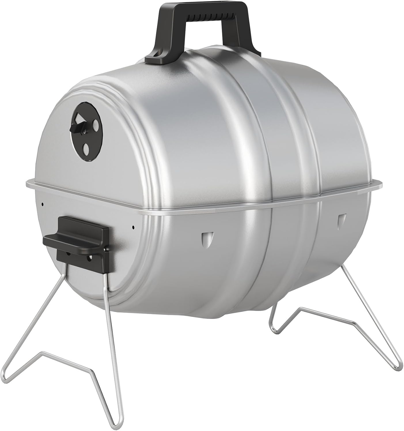Americana Grills Keg A Que Charcoal BBQ Grill, Portable Outdoor Barbecue with Durable Powder Coated Hood, 186 Square Inch Cooking Area, Silver