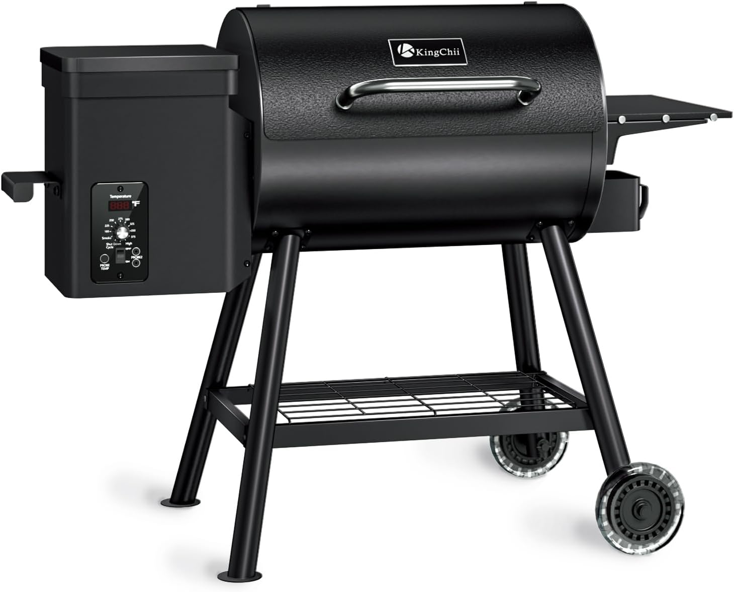 KingChii Pellet Smoker Grill with Side Shelf, 456 SQ.IN Grill Capacity, with PID Temperature Control (180-425°F) for Backyard Camping Bake and Roast, Black