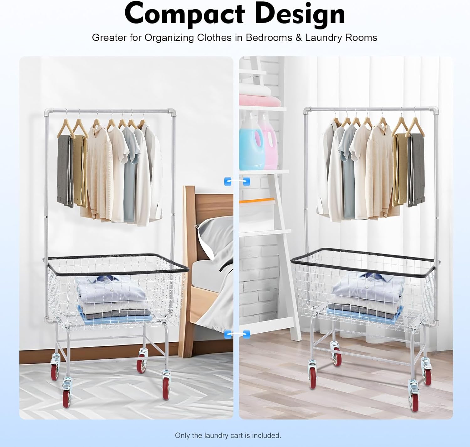 Wire Laundry Cart, Commercial Laundry Basket Cart with 5