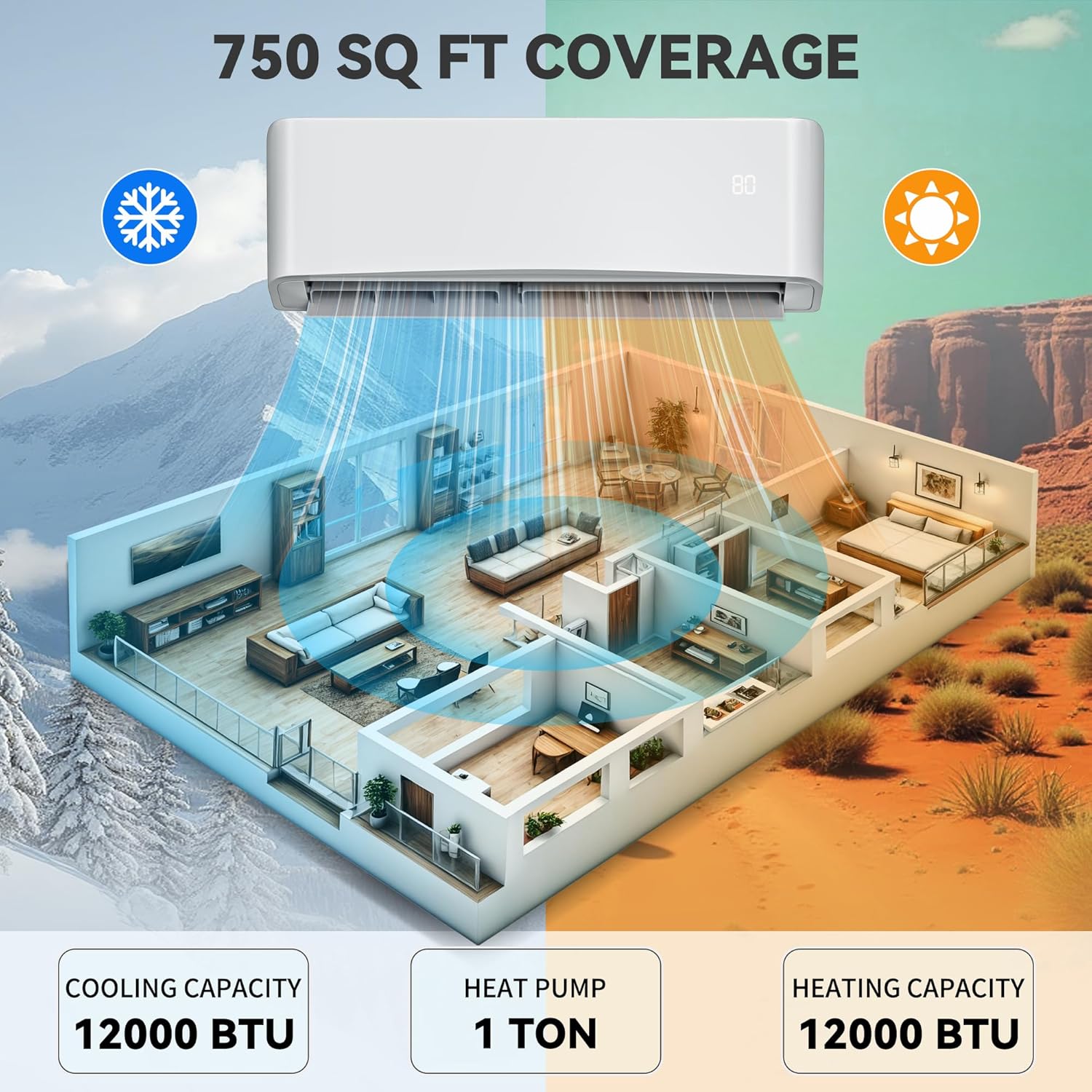 YITAHOME 22 SEER2 12000 BTU Mini Split Air Conditioner Heat Pump System, WiFi Enabled 115V Inverter Ductless AC Cool Up to 750 Sq. Ft with Installation Kit, Pre-Charged Condenser, 1 Ton