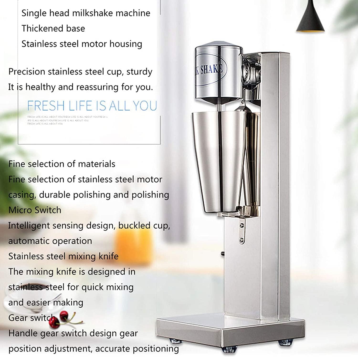 Commercial Milkshake Blender, Multifunctional Milkshake Machine Stainless Steel Electric Milkshake Machine Home Business Ice Cream Beverage Smoothie Blender