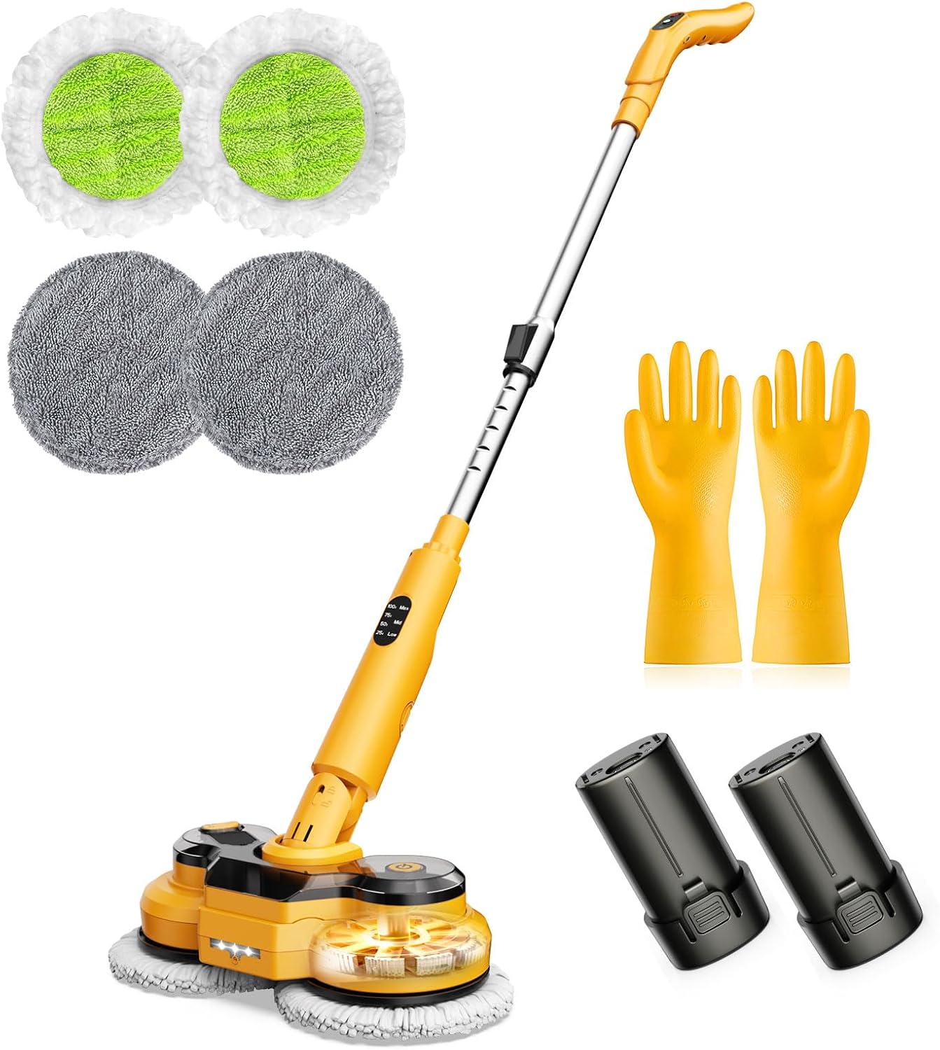 qimedo Electric Mop with 5000mAh Battery M2 , 800RPM Cordless Mops for Floor Cleaning, Automatic Spin Mops with Smart Display, Upright Rotating Power Mop with LED Light & Water Spray