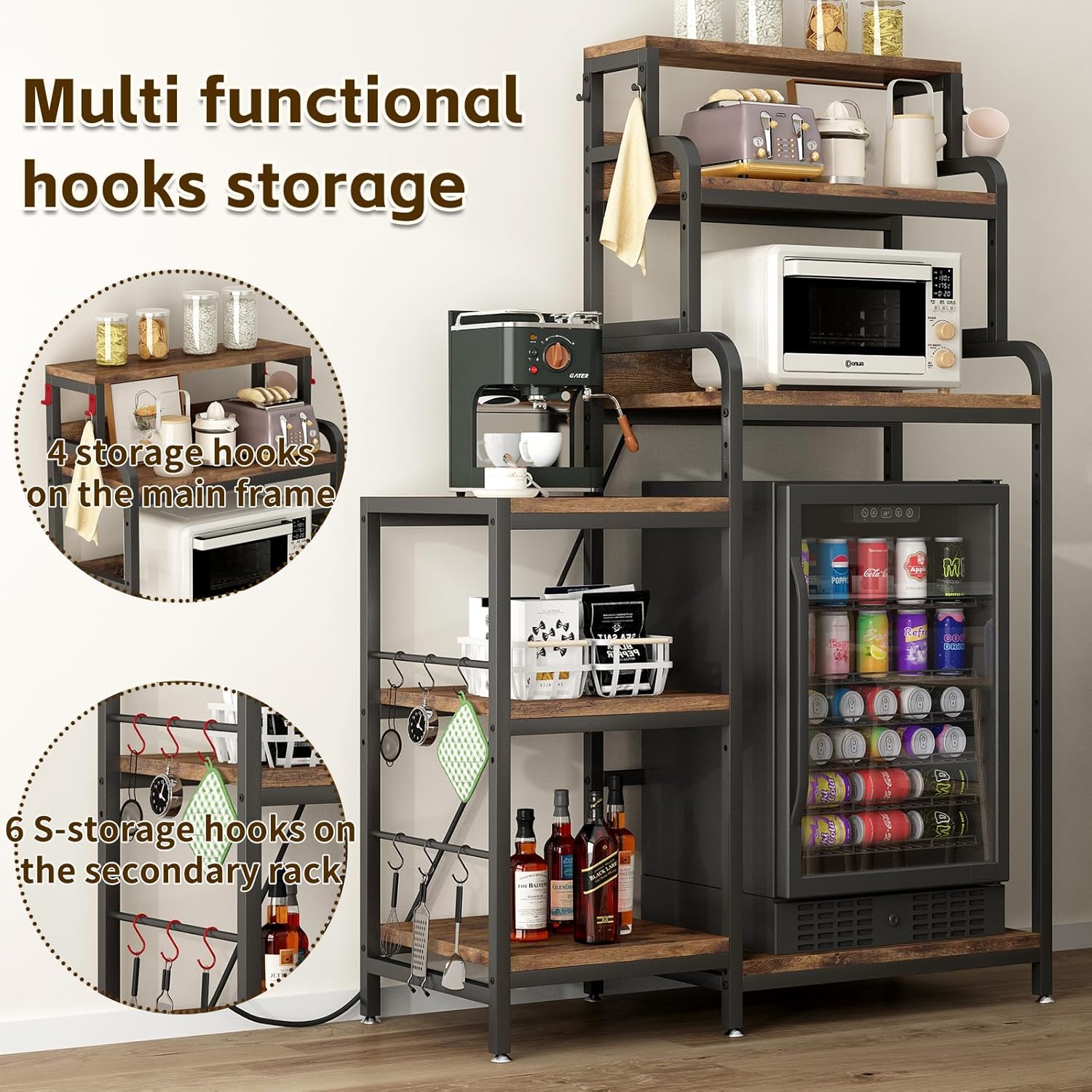 7-Tier Mini Fridge and Microwave Stand Shelf Organizer,61.6
