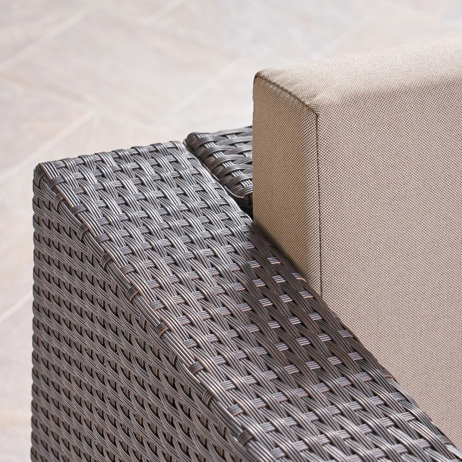 GDFStudio Outdoor 4 Piece Swivel Club Chair Set with Round Fire Pit, Dark Brown and Light Gray