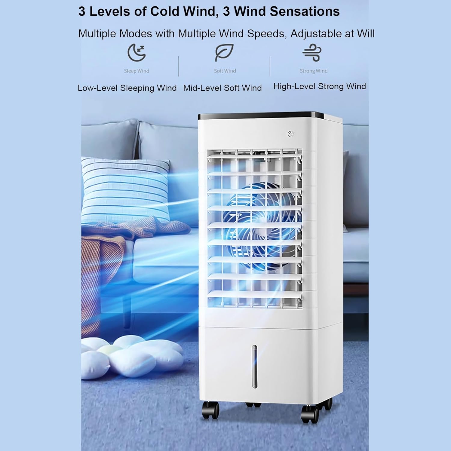 Swamp Cooler Air Conditioner Portable, 3-in-1 Evaporative Air Cooler, 3 Speeds 3 Modes, 90° Oscillation, 15h Timer, 2.4 Gal, 2 Ice Packs, Remote & Touch Control, Evaporative Cooling Fan