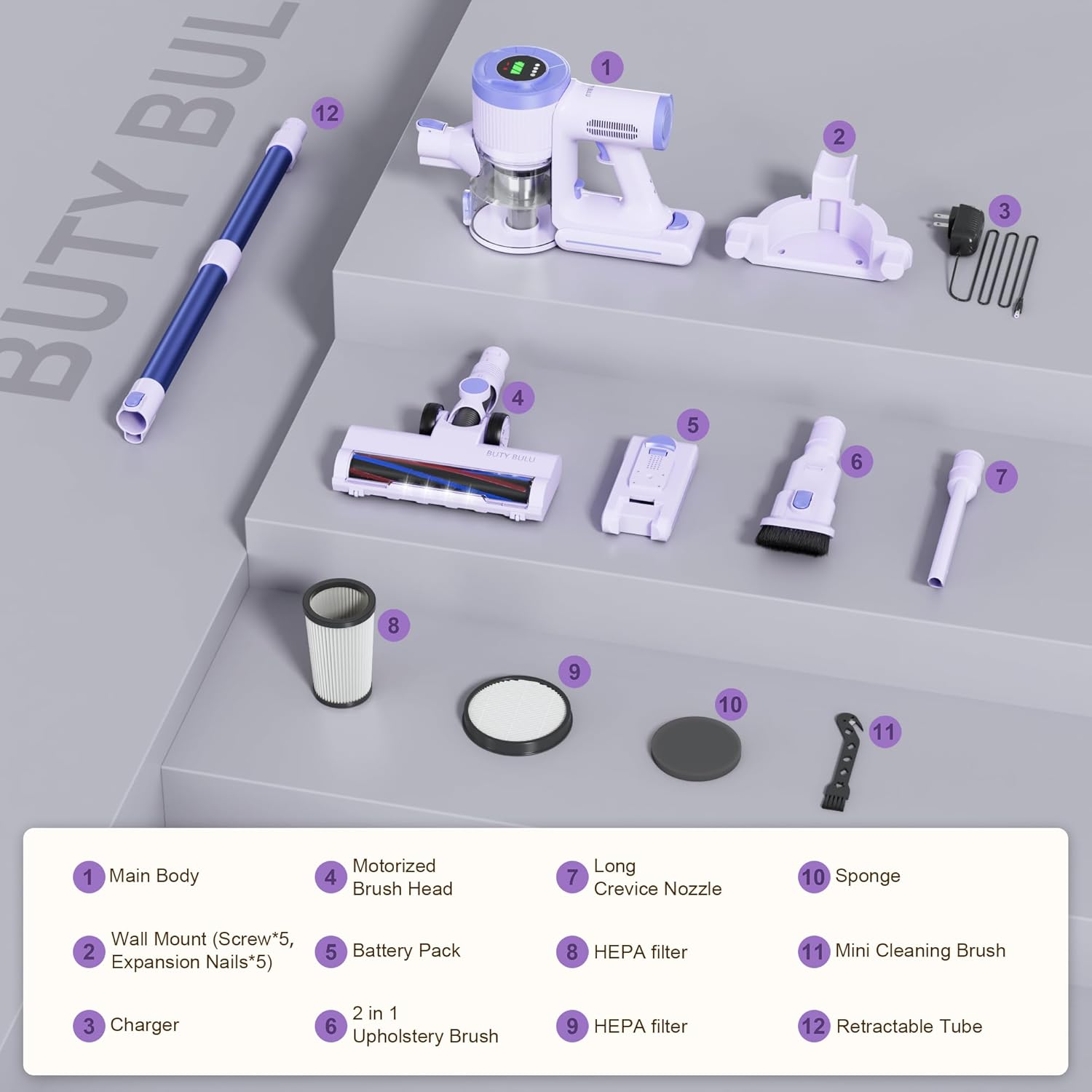 Cordless Stick Vacuum Cleaner, 30KPa Handheld 2200mAh Rechargeable Battery Lightweight Small Vac Electirc Broom, 40Mins Runtime for Home Hard Floor Carpet Pet Hair Cleaning, Purple