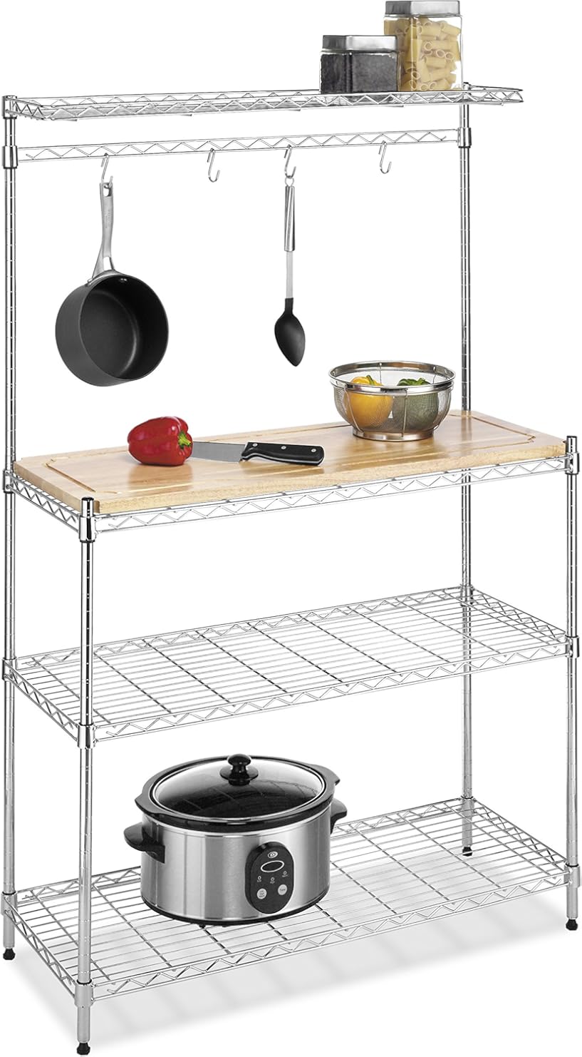 Whitmor Supreme Baker’s Rack with Food Safe Removable Wood Cutting Board - Chrome