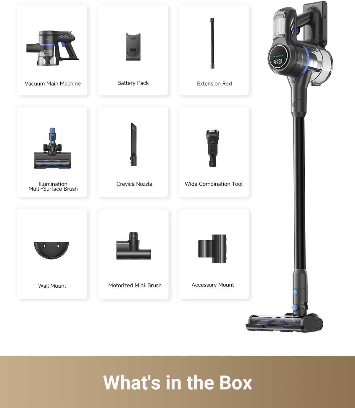 MOVA J30 Cordless Vacuum Cleaner,144AW Powerful Suction, 180° Folding Tube Cleans Corners, 4-in-1 Stick Vacuum, 60Min Runtime, Anti-Tangle Brush with Lights, Deep Clean Pet Hair, Hard Floor, Carpet