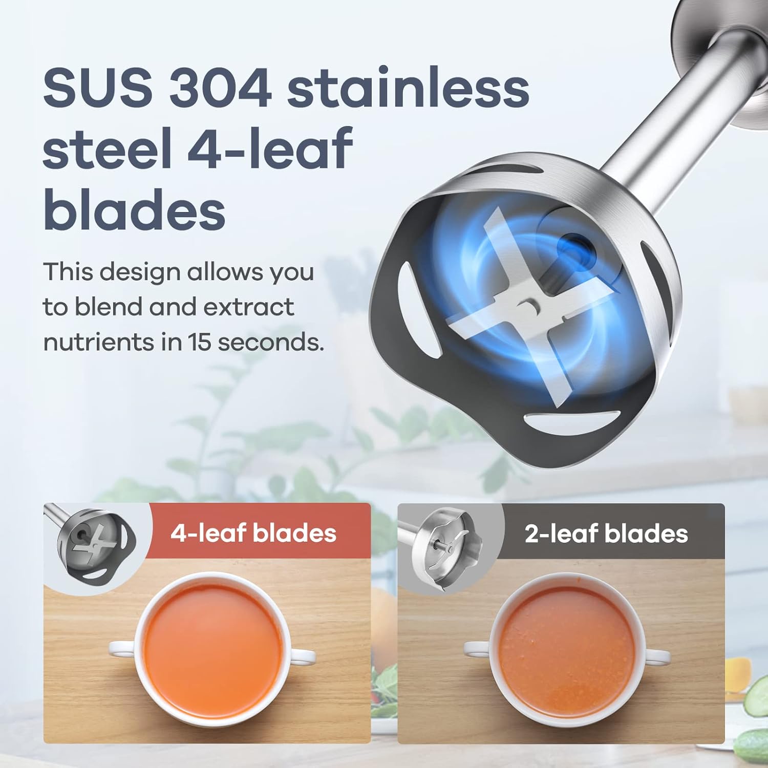 Ganiza Immersion Blender, 5 in 1 & 6 in 1 Corded Hand Blender Stainless Steel Blade, 16 Speed Immersion Blender Handheld with 800ml Mixing Beaker, 600ml Chopper, Whisk, Frother, Potato Masher