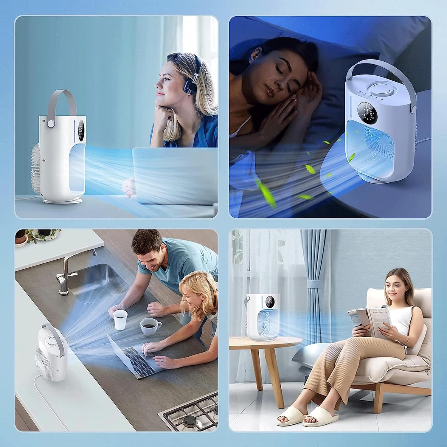 Portable Air Conditioner Fan, Personal Mini Evaporative Air Cooler Desk Cooling Fan Small AC Humidifier LED Display USB with 1000ML Large Capacity,for Bedroom Home Camping Office