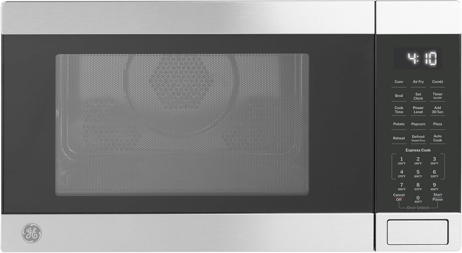 GE GCST10A1WSS 1.0 Cu Ft Convection Microwave Oven, 1050W Countertop Air Fry Microwave with Broil & Crisper Pan, Compact Stainless Steel Design