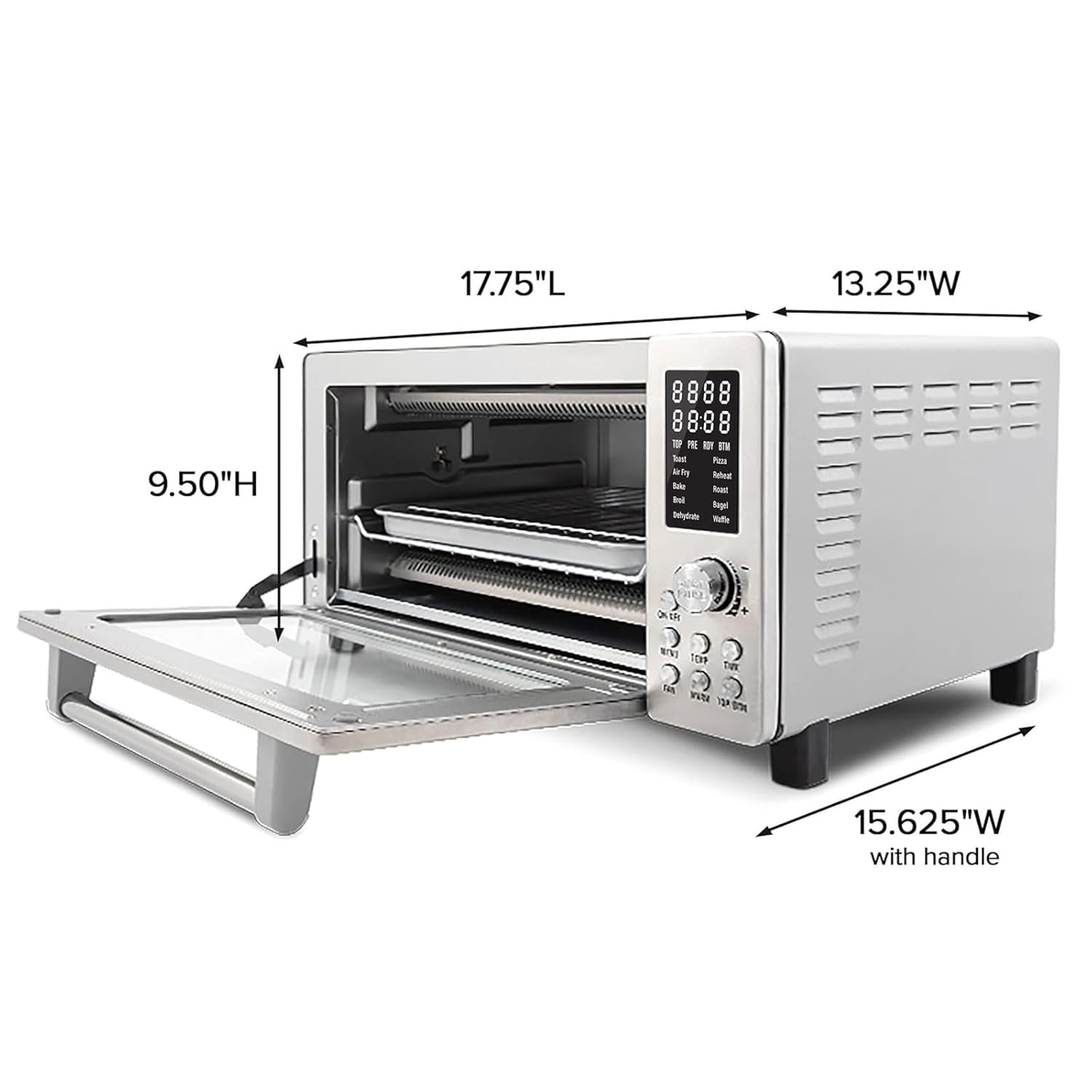 Nuwave Bravo Air Fryer Toaster Smart Oven, 10-in-1 Countertop Convection, 1800 Watts, 21-Qt Capacity, 50°-450°F Temp Controls, Top and Bottom Heater Adjustments 0%-100%, PFAS Free, Stainless Steel